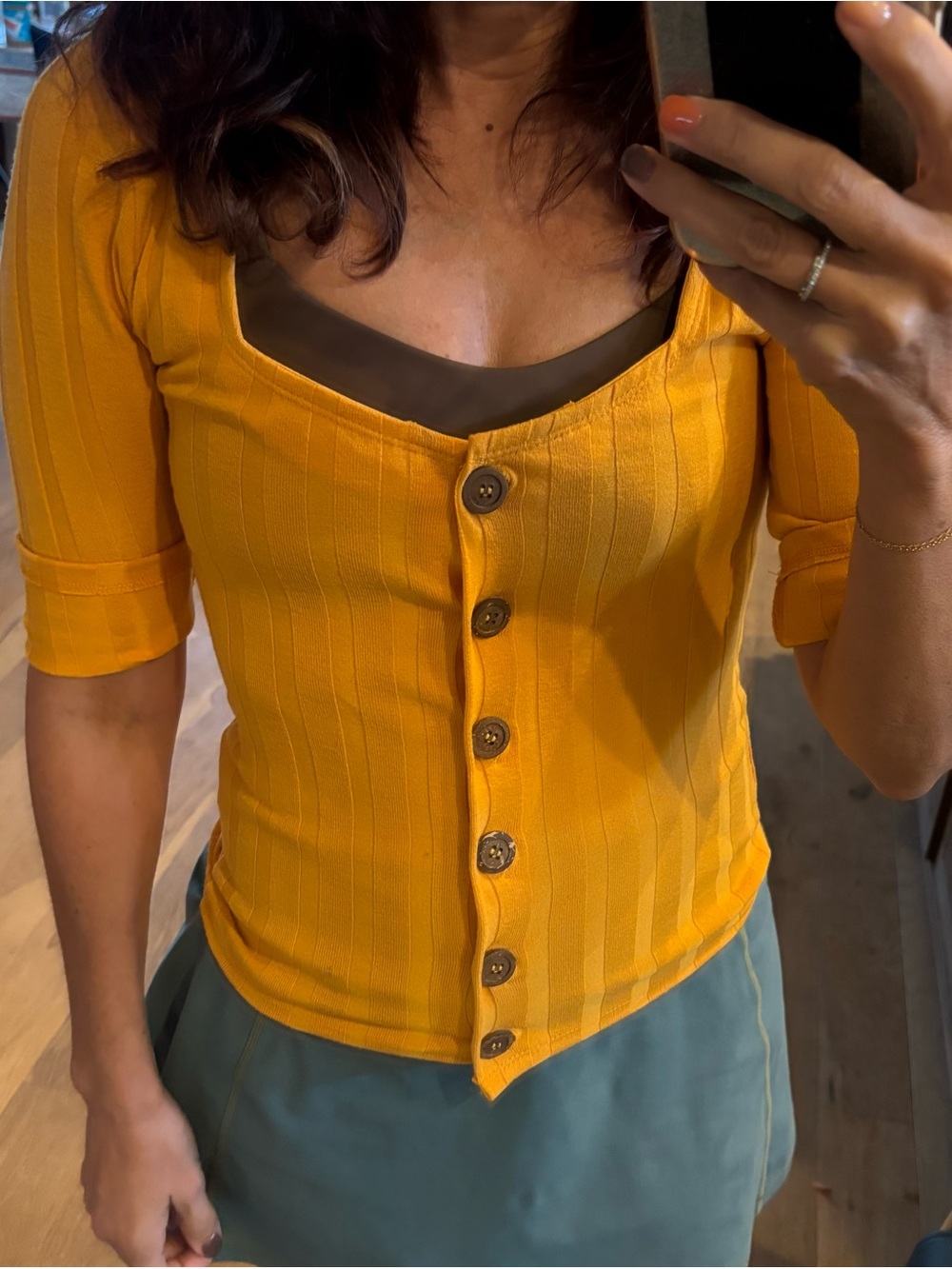 Free People gold button down top